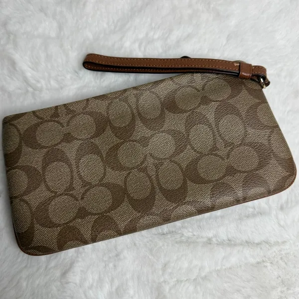 Coach F65748 Brown Signature Coated Canvas Wristlet - Image 2
