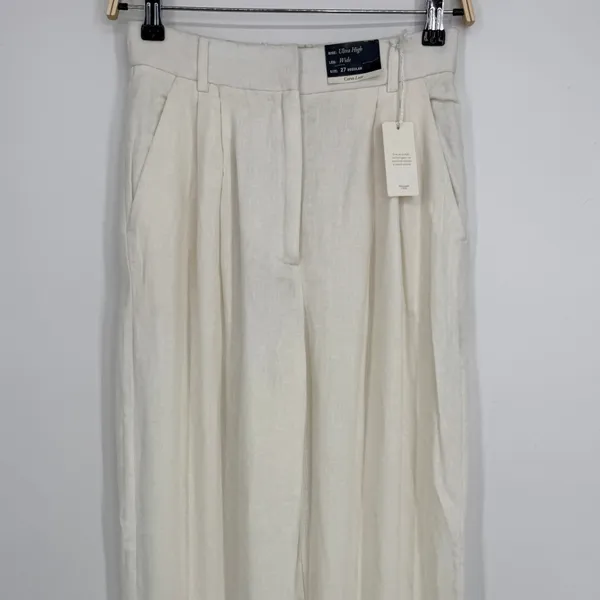 Abercrombie & Fitch Sloane Tailored Pant 27 Cream Linen Blend Quiet Luxury - Image 5