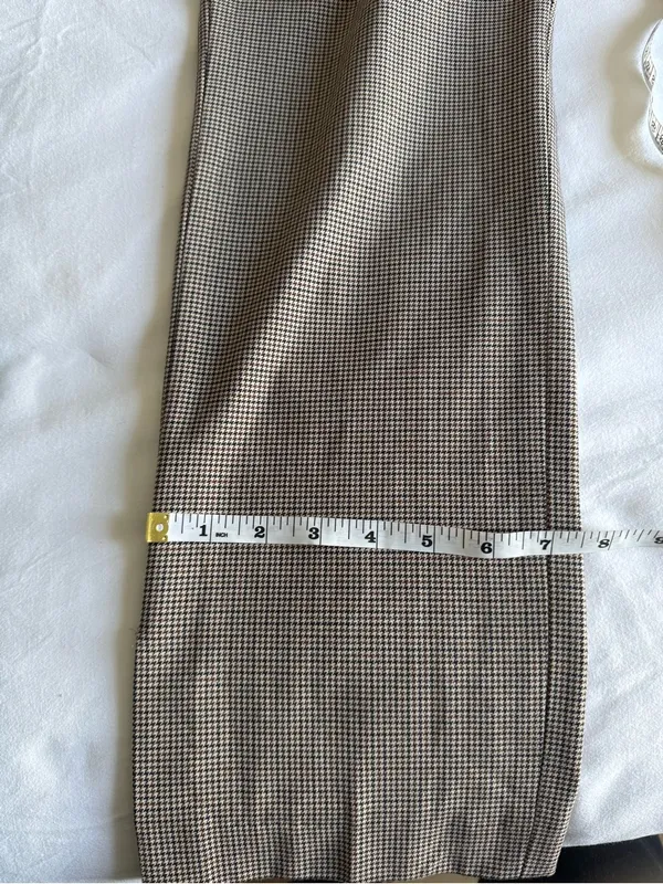Aritzia Babaton Atelier Beige Brown Houndstooth Pattern Dress Pants Office US 12 - Image 12