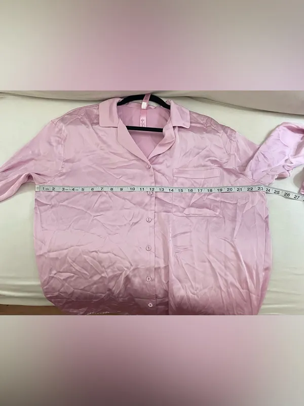 SKIMS Woven Shine Long Sleeve Sleep Set Pajamas Pink Rose Size M NWT - Image 8