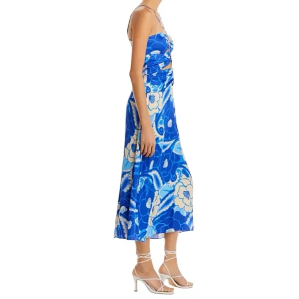 FARM Rio NWT Women’s Size L Blue White Tropical Groove Cutout Detail Midi Dress - Image 3