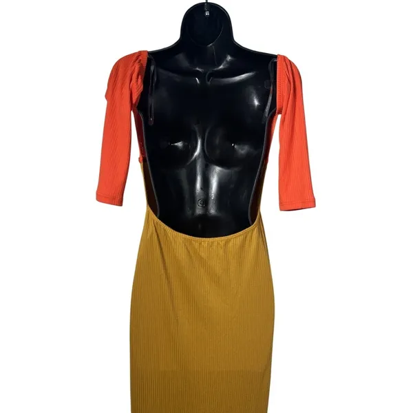 Unbranded Women Size Large Yellow Orange‎ Colorblock Backless Maxi Bodycon Dress - Image 5