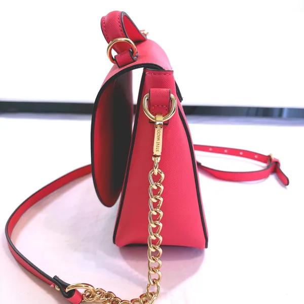 Steve Madden Pink Melodie Crossbody Bag Gold SM Logo Flap Messenger Purse 9"x7"‎ - Image 6