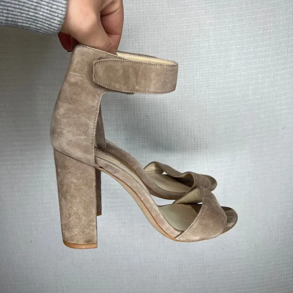 Jeffrey Campbell Suede Ankle Strap Block Heels Women's Size 5‎ Taupe - Image 2