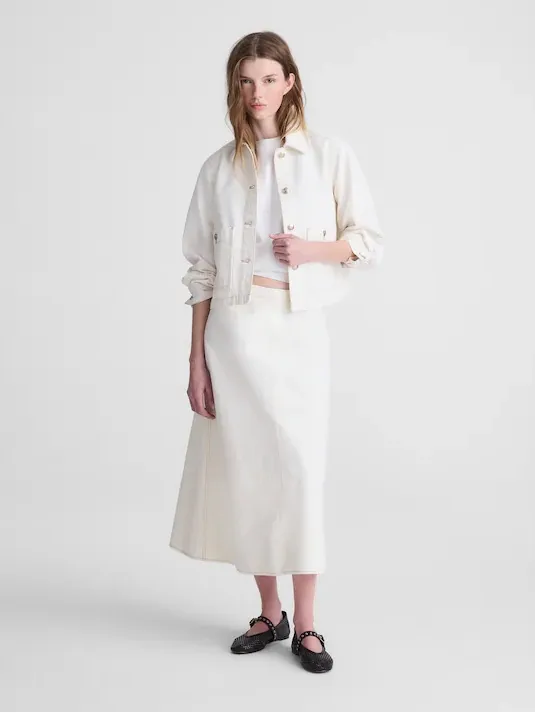 Madewell Airy Denim Slip Midi Skirt color rigid canvas Size 28 NWT - Image 2