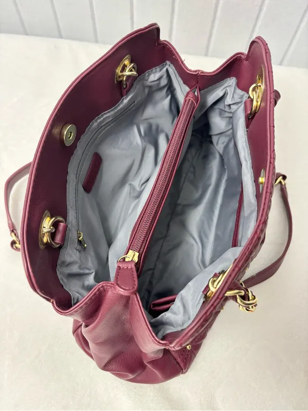 Nicole Miller Quilted Shoulder Bag‎ in Burgundy with Gold Hardware - Image 7