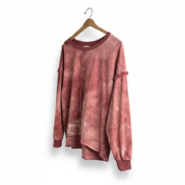Umgee Tie Dye Distressed Frayed Hem Long Sleeve‎ Sweatshirt Top Womens M - Image 2