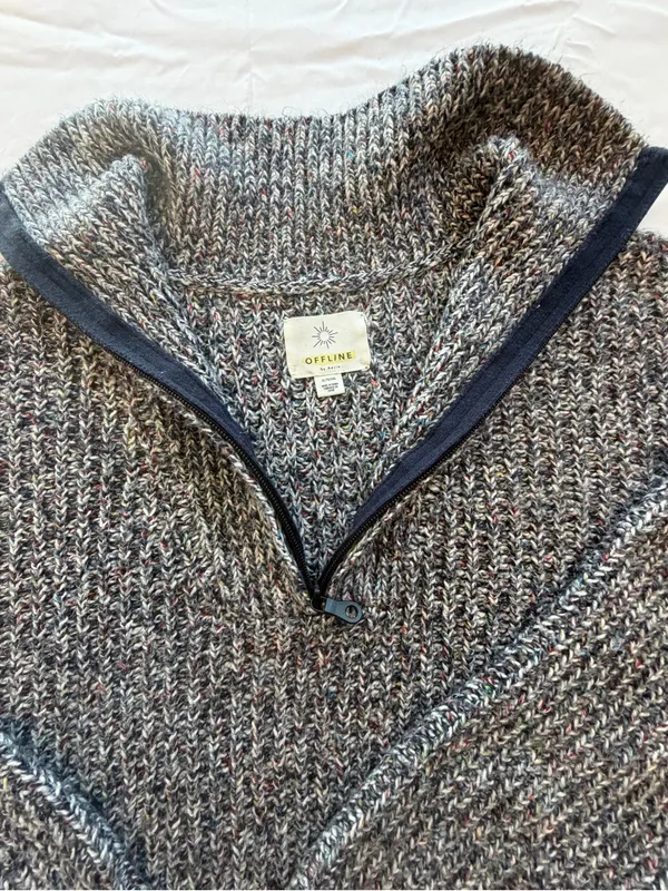 OFFLINE by Aerie Gray Confetti Marled Knit Quarter Zip Sweater XL - Image 6