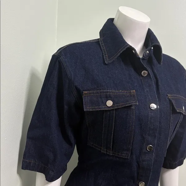 Petal & Pup Rev Mini Short Sleeve Button Denim Dress Size Small NEW - Image 7
