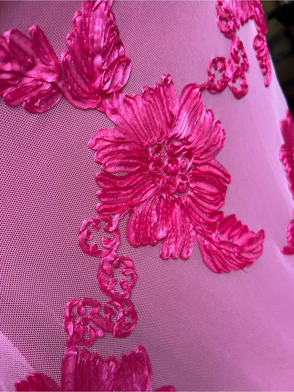 Pink Floral Appliqué Evening Gown size 4 - Image 4