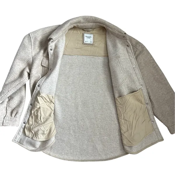 Abercrombie & Fitch Oversized Shacket Shirt Jacket Cream Size XL - Image 7