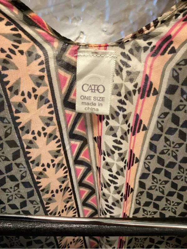 Cato Pink and Olive Patterned Open-Front Kimono Shrug - Image 2