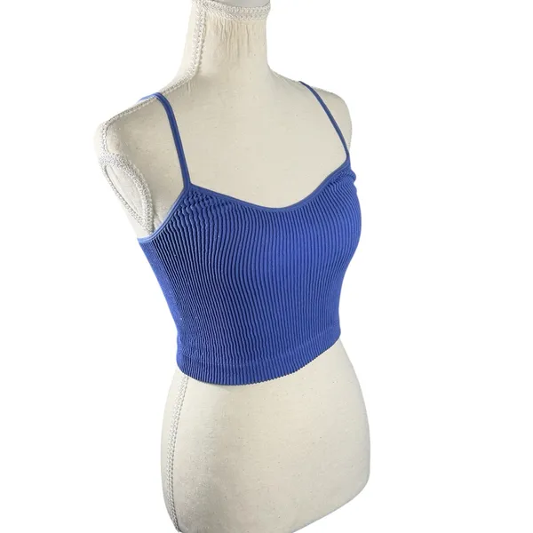 STPL Ribbed Crop Tank Top Womens One Size Blue Seamless Stretch Cami - Image 5