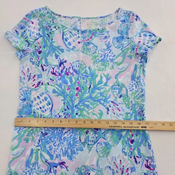 Lilly Pulitzer Blue Green Floral Print Pima Cotto Mini Dress - Image 9