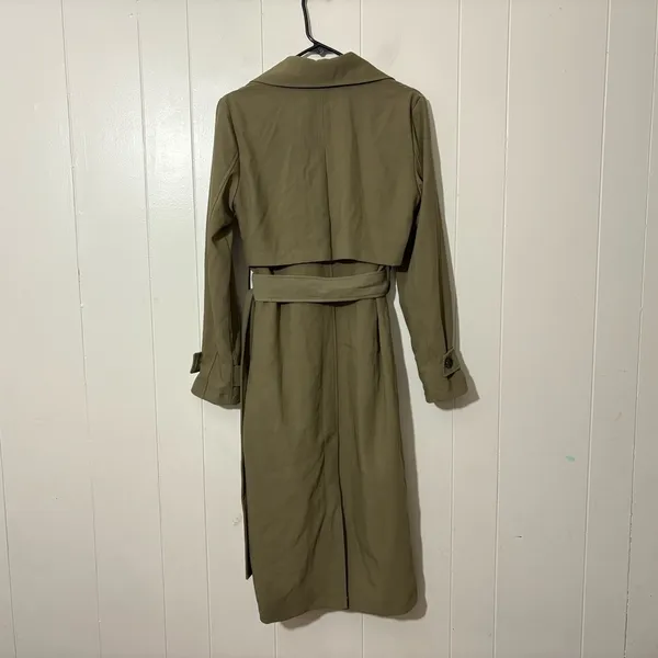 Avec Les Filles Stretch Crepe Double Breasted Trench Coat Olive XS - Image 10