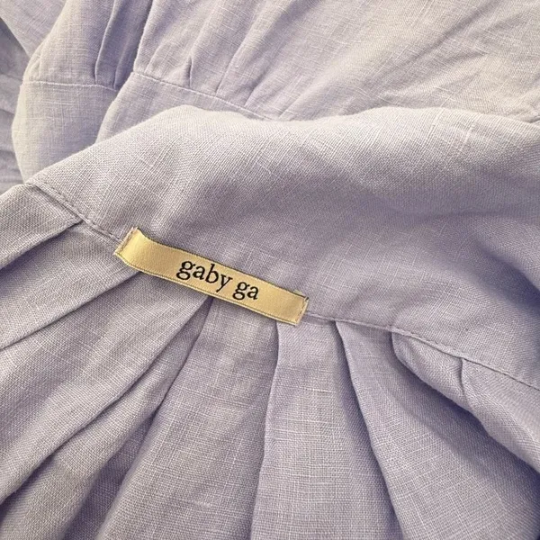 Womens Tiered Tie Should BOHO Pinafore Maxi Dress OS Lavender 100% Linen - Image 3