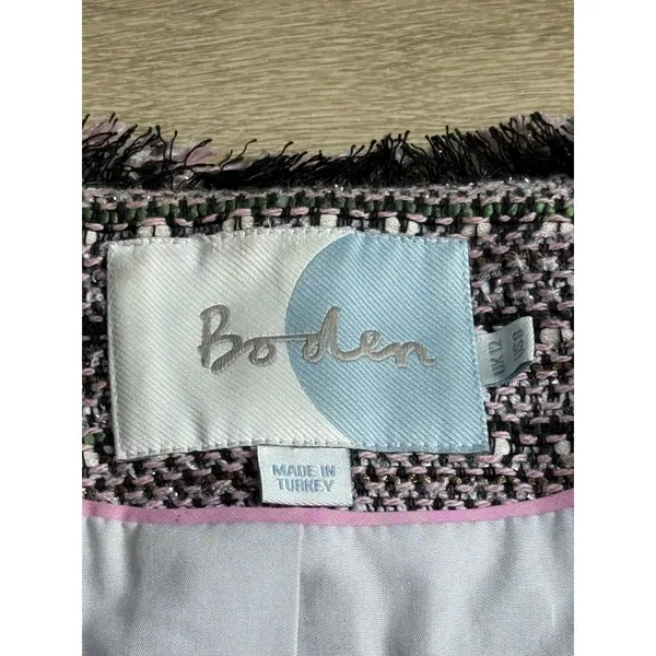 EUC Women Boden Pink Black Tweed 3/4 Sleeve Blazer jacket workwear pocket Size 8 - Image 4