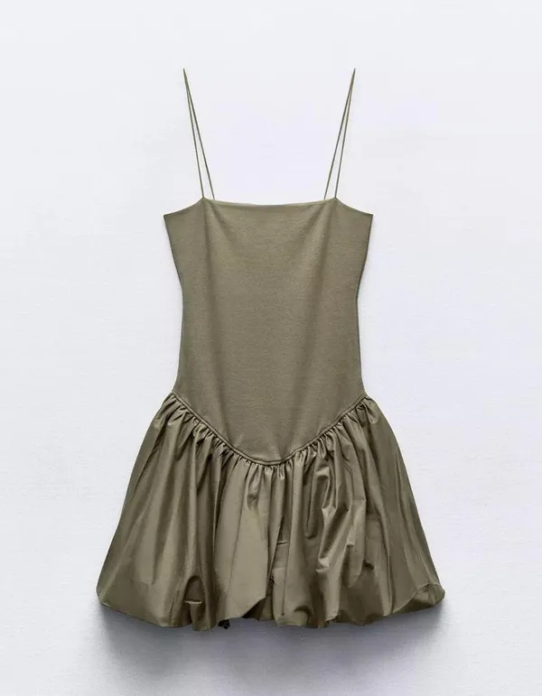 ZARA Mixed Rib Poplin Balloon Dress - Image 2