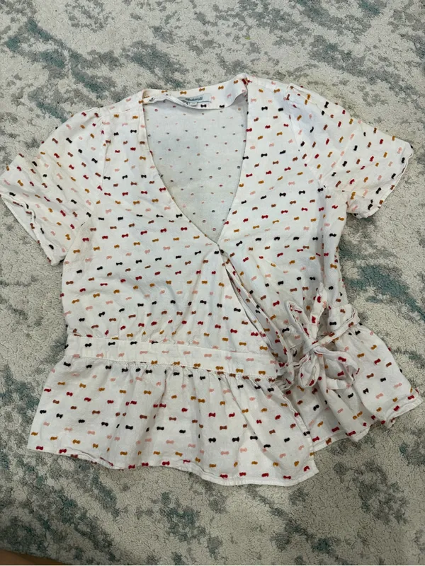 Madewell Ruffle-Hem Wrap Top in Clipdot White Multi 100% Cotton XS - Image 2