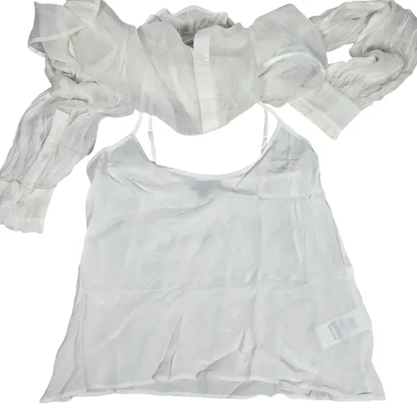 J. Crew Ruffle button-up shirt in crinkle chiffon‎ in Ivory 0 - Image 5
