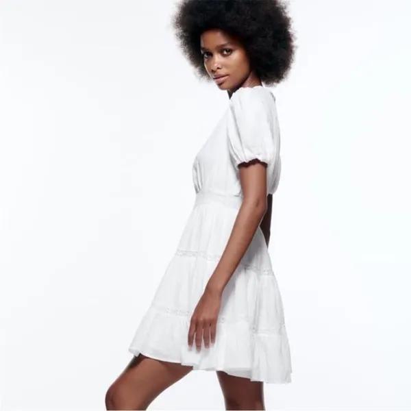 Zara dress mini‎ boho embroidered openwork lace eyelet summer sundress M - Image 4