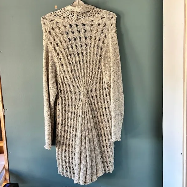 Soft Surroundings 4X Open Knit Beige Duster Cardigan Long Sleeve One Button Boho - Image 2