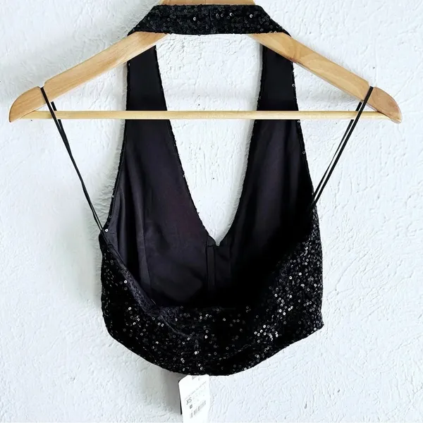 Zara Sequin Halter Vest Top Black Sz XS NWT - Image 4