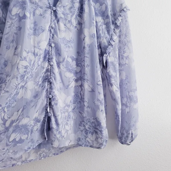 Joie Floral Button Down Long Sleeve Ruffle Blouse - Image 4