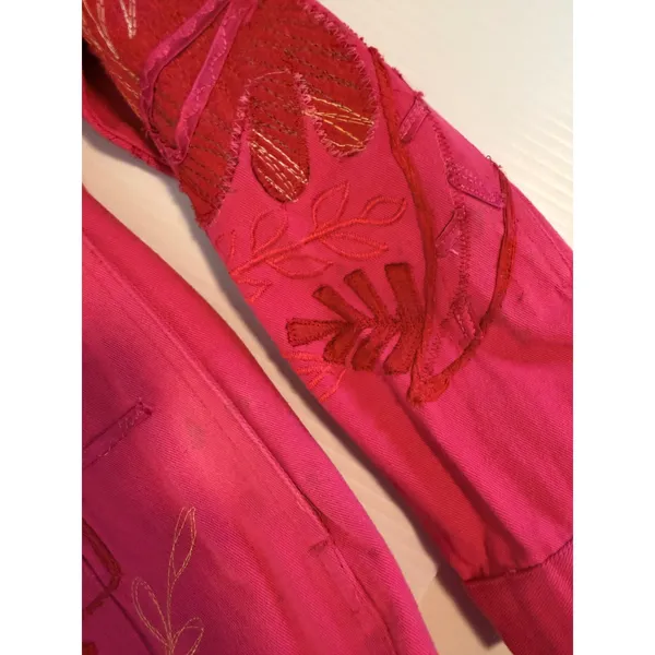 Laura Ashley Womens Pink‎ Embroidered Floral Applique Denim Jacket Small Spring - Image 6