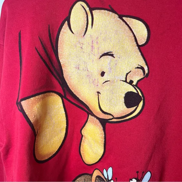 Vintage 90s Disney Winnie the Pooh Red Double Sided Back Hit Crewneck Sweater - Image 6