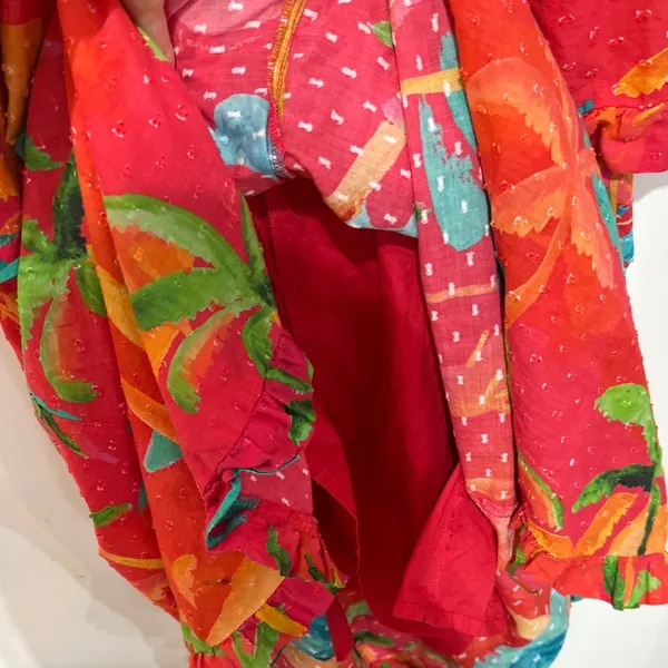 Farm Rio Ipanema Tropical Ruffled Midi Dress Red Palm Tree Cotton Small - Image 9