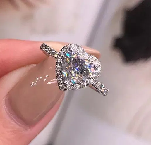 1.5ct heart shape halo 4.5 5 6 7 8 9 10 Diamond Cz Silver 925 Cushion Engagement Proposal Ring - Image 4