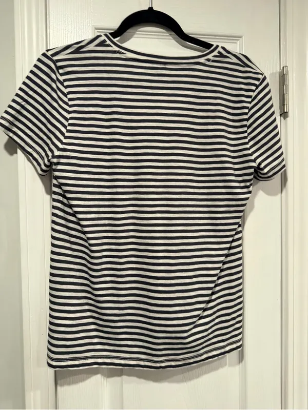NWOT Madewell Size S Gray Stripe V Neck Short Sleeve Slub Cotton Tee Shirt - Image 4