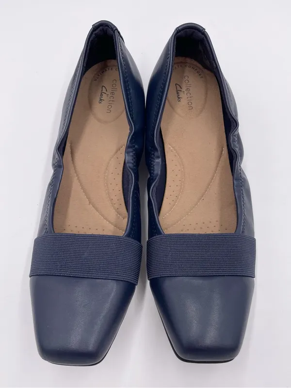 Clarks Women's Tilmont Slip Ballet Flats Size 9 Wide Navy Blue Leather Elastic - Image 4