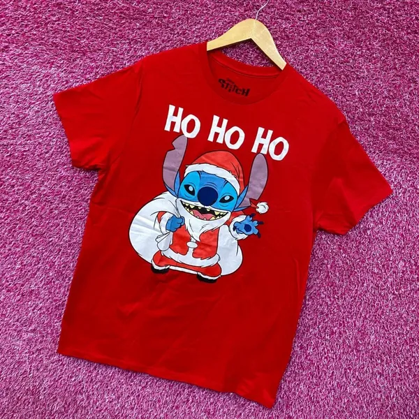 Santa Stitch Ho Ho Ho Lilo & Stitch Christmas Disney Tee L - Image 3