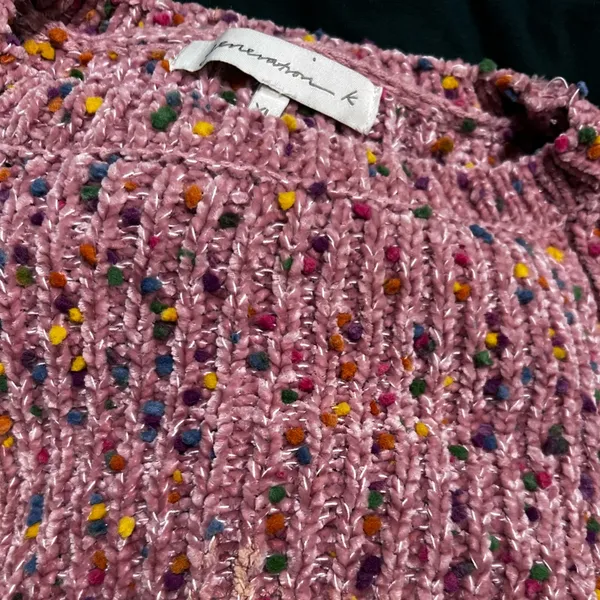 Generation K Pink Confetti Chenille Crew Neck Sweater XL Soft Cozy - Image 8