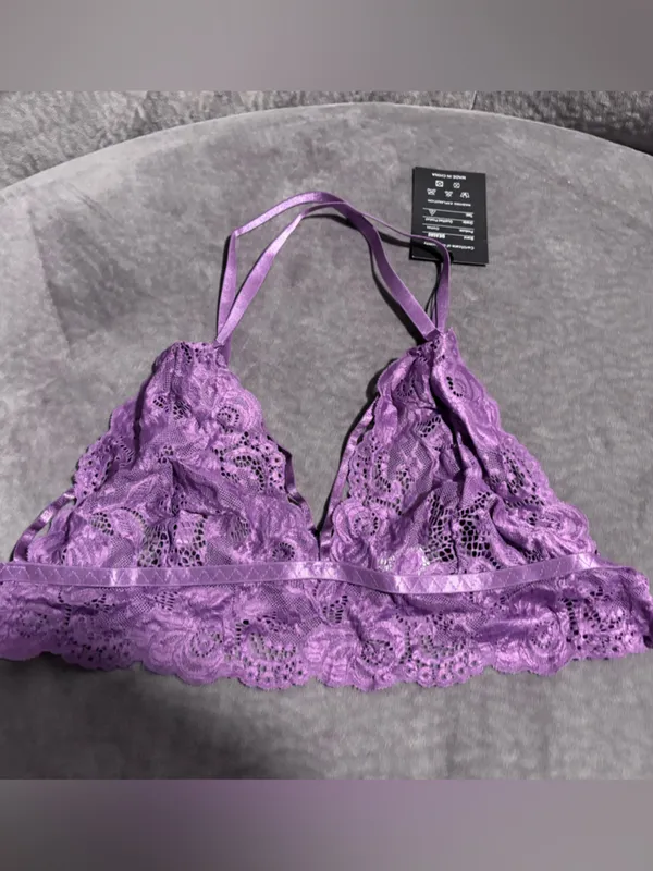 New! 3 Piece Purple Lace Bralette, Mini Skirt with G-String Crotchless - Image 5