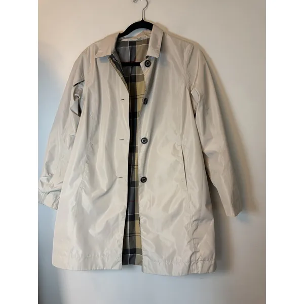 Barbour Babbity Reversible Waterproof Jacket Womens US 6 Tan/plaid NEW READ - Image 14