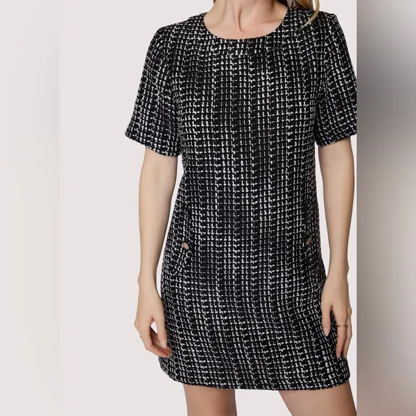 Lost + Wander Femme Forte Tweed Shift Dress in Black Ivory Size Small NWT - Image 6