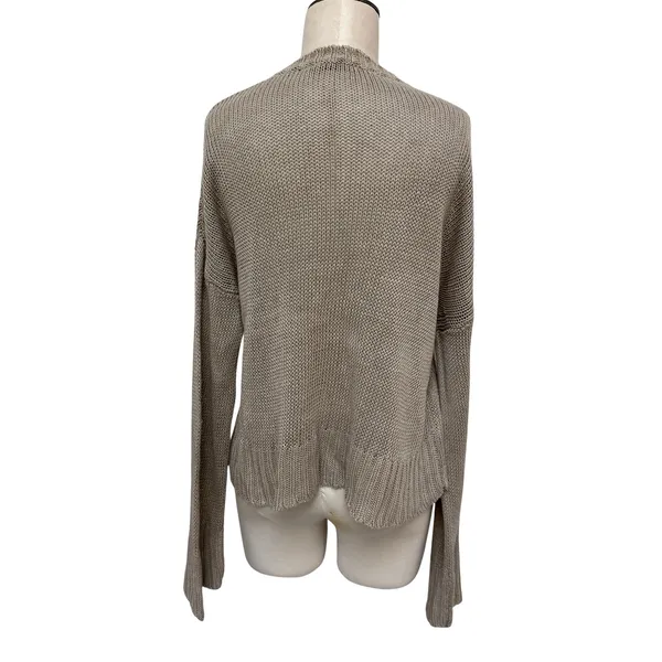 Jenni Kayne Cropped Linen Crewneck Summer Fall Sweater Natural Beige Small - Image 2