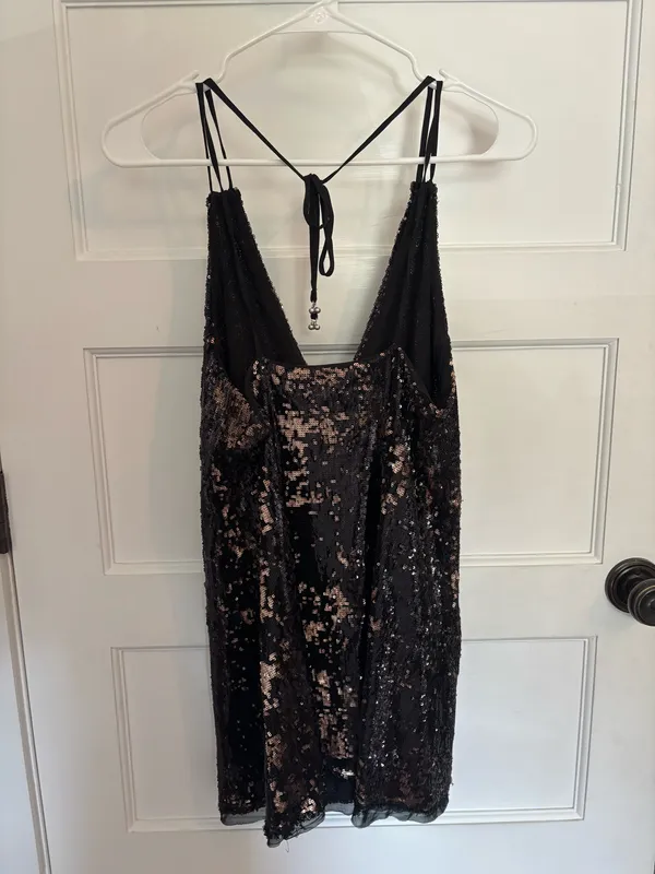 Free People Black/Gold Sequin Mini Dress - Image 4