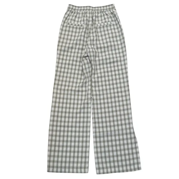 Princess Polly Plaid Wide Leg Pants Sage Green White High Waisted Side Slit Sz 2 - Image 2