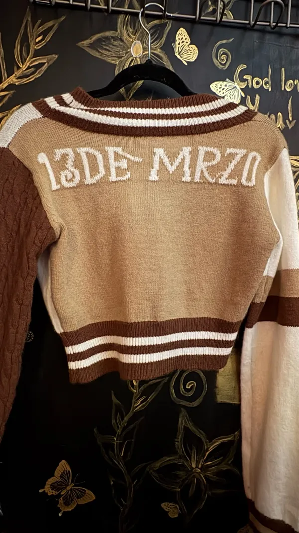 Daisy Brown & cream Y2K varsity knit cardigan - Image 2