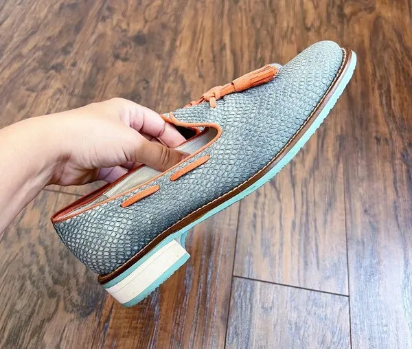 Torretti • retro tassel loafers aqua blue orange leather suede slip on - Image 9