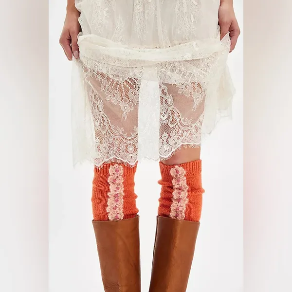 Free People French Knot Peach Lace Legwarmers - Peach - Image 2
