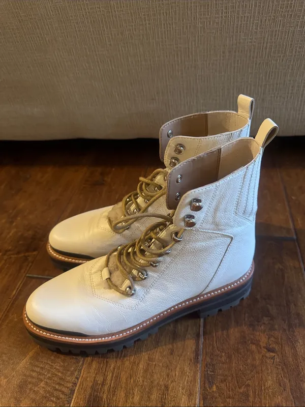 Marc Fisher White Leather Lace-Up Combat Boots - Image 3