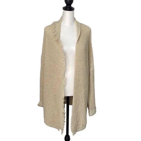 Free People Cream‎ I'II Be Around Knit Fringe Cardigan Size XS - Image 3