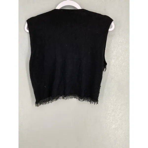 Private Party Women Vest Black Beaded Fringe Angora Lambswool Blend Medium - Image 3
