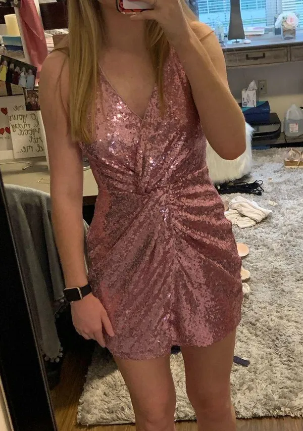 Sequin Pink Mini Dress Size XS - Image 2