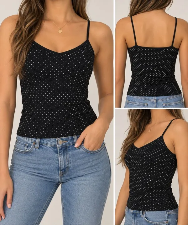 Uniqlo Black White Polka Dot Cami Tank Top Medium Y2K Minimalist - Image 2